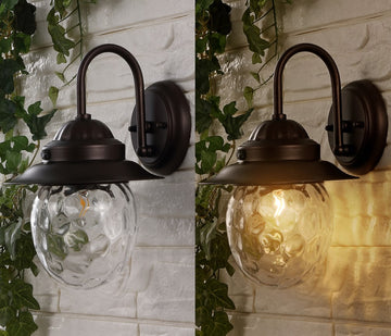 Rodanthe 8.25" Farmhouse Industrial Iron/Glass Outdoor LED Sconce - JONATHAN Y